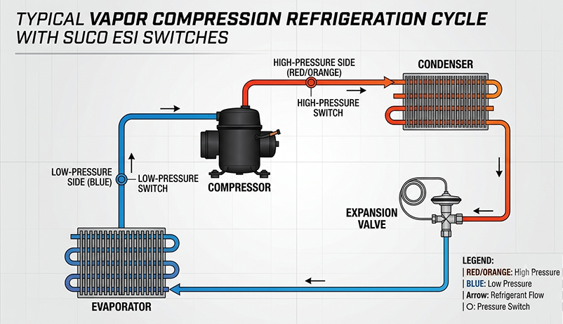 refrigeration cycle, pressure switches