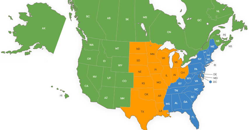 SUCO ESI North America sales territory map